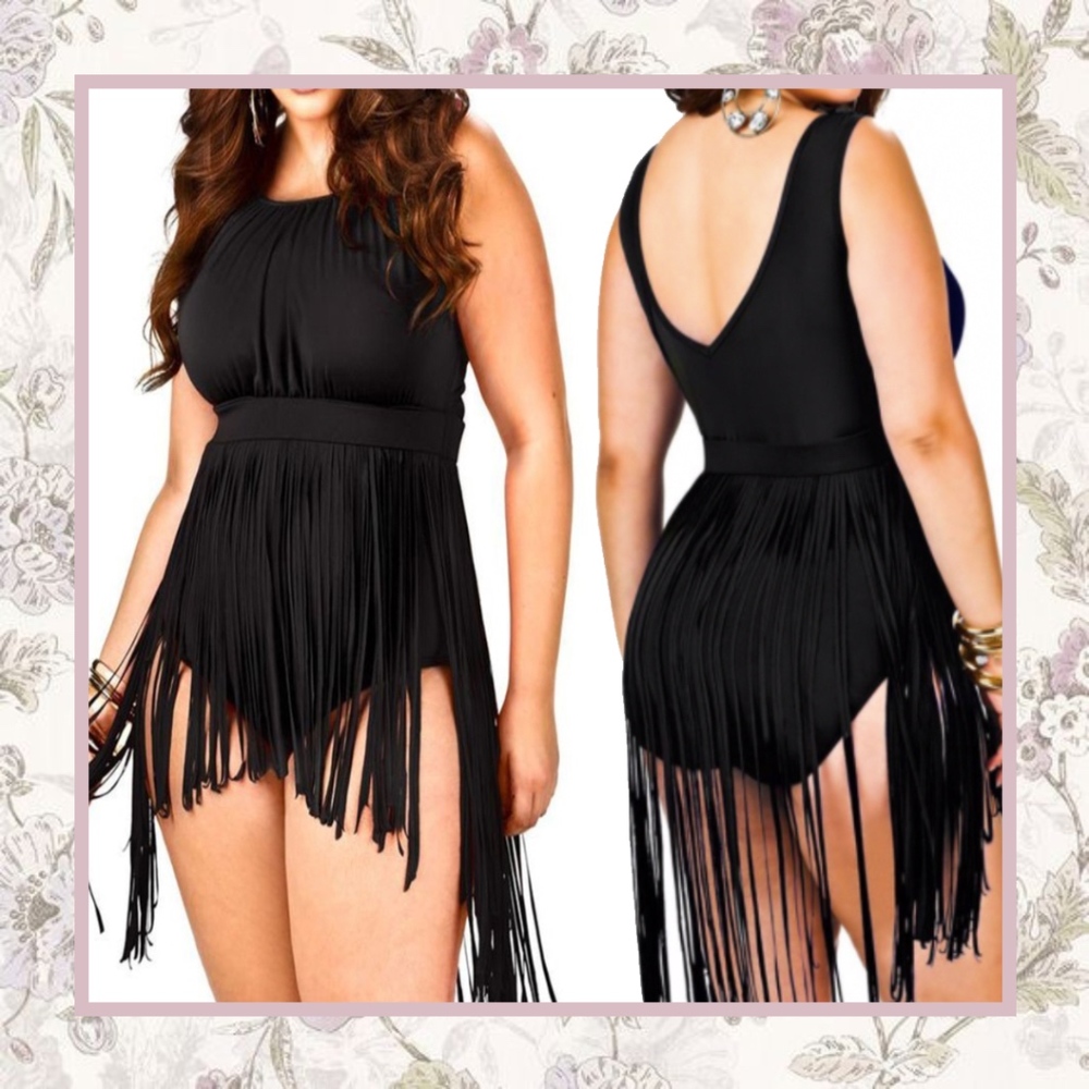 🌺 PADDED FRINGE SWIM SUIT ONE PIECE WEAR SKIRT - Picture 1 of 8